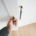 Hand opening bedroom cabinet door stock photo