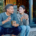 Couple relaxing and enjoying coffee while talking outdoors stock photo